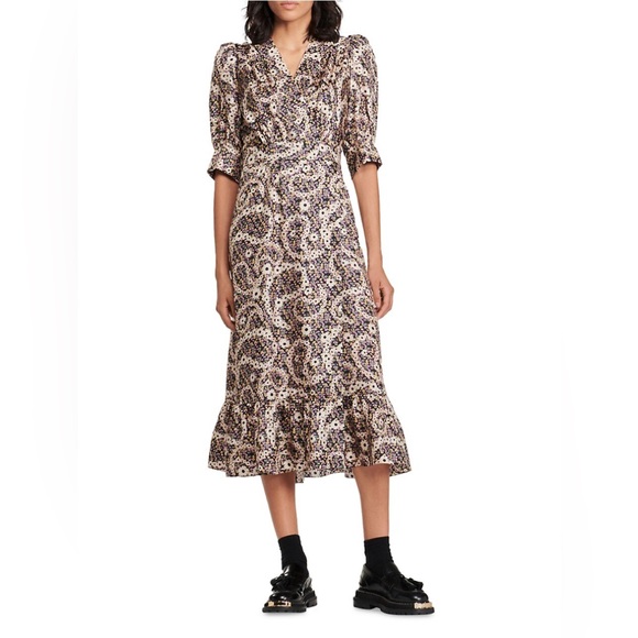 🆕 SANDRO Enrika Paisly -Print Silk Midi Multicolore Floral Wrap Belted Dress💃 - Picture 3 of 12